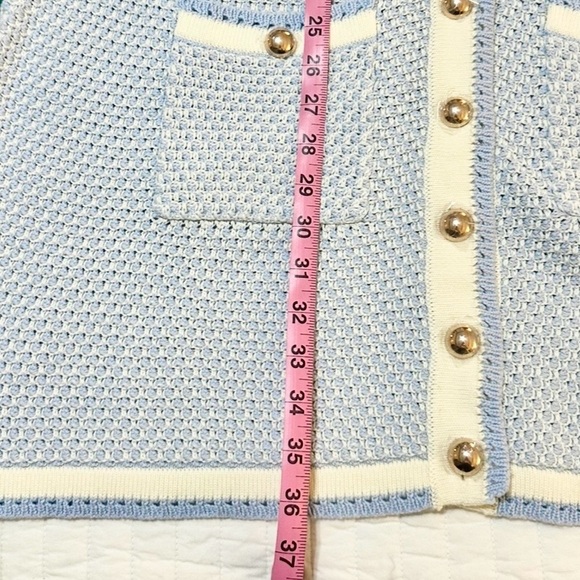 Rachel Parcell Tweed Knit Mini Dress Gold Buttons Preppy Academia Blue White XXL - Picture 13 of 13